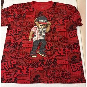 OG Hustle ICON Bear Logo All Over Print Red Short Sleeve Shirt T-Shirt 2XL